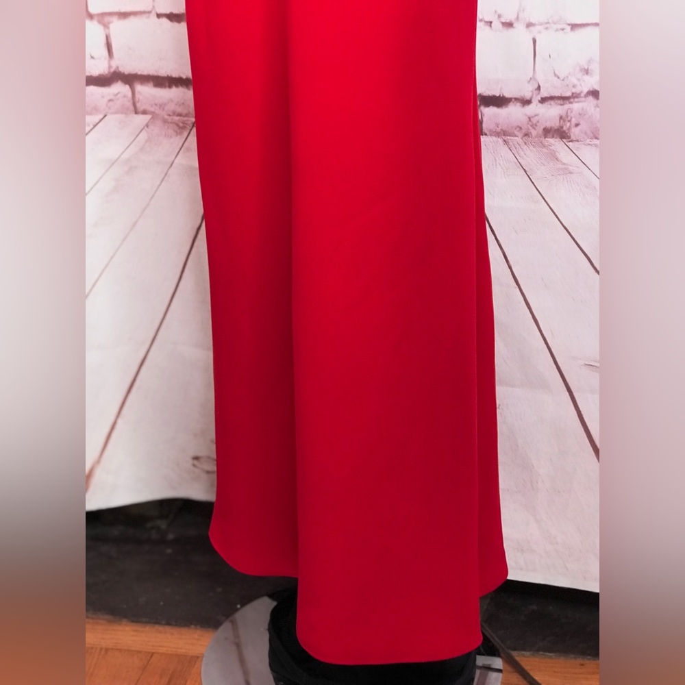 CALVIN KLEIN Halter Neck Size 4 Red Crepe Floor Length Maxi Gown Prom Dress - Picture 14 of 16